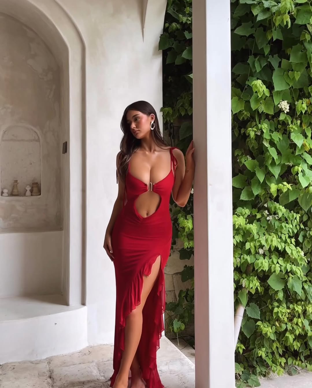 Red Cut Out Maxi Dress