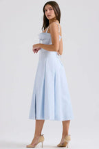 Blue Midi Dress with Corset Bodice and Side Split