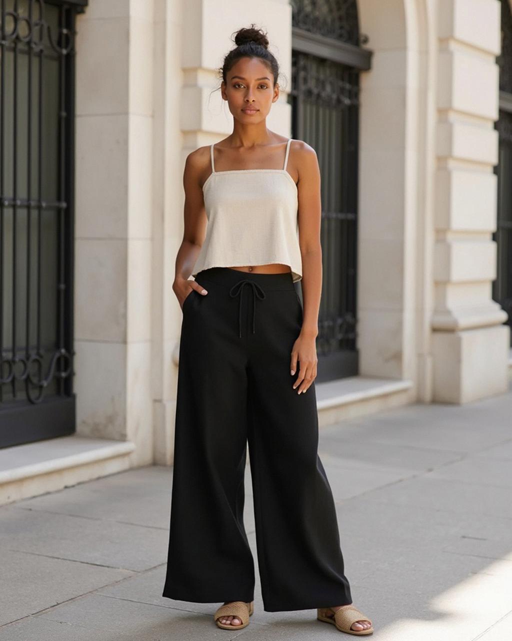 Women's Loose Linen-Blend Trousers with Elastic Waistband