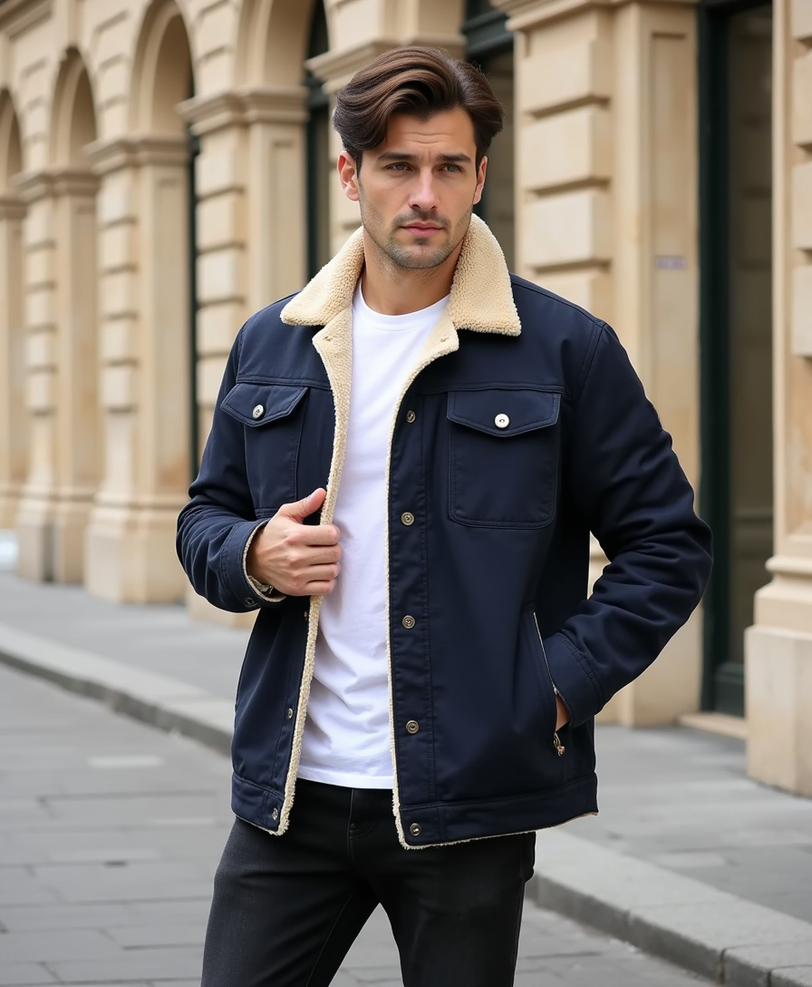 Men's Clean-Cut Winter Jacket with Practical Pockets