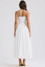 White Midi Sundress with Fitted Bodice and Flowy Skirt