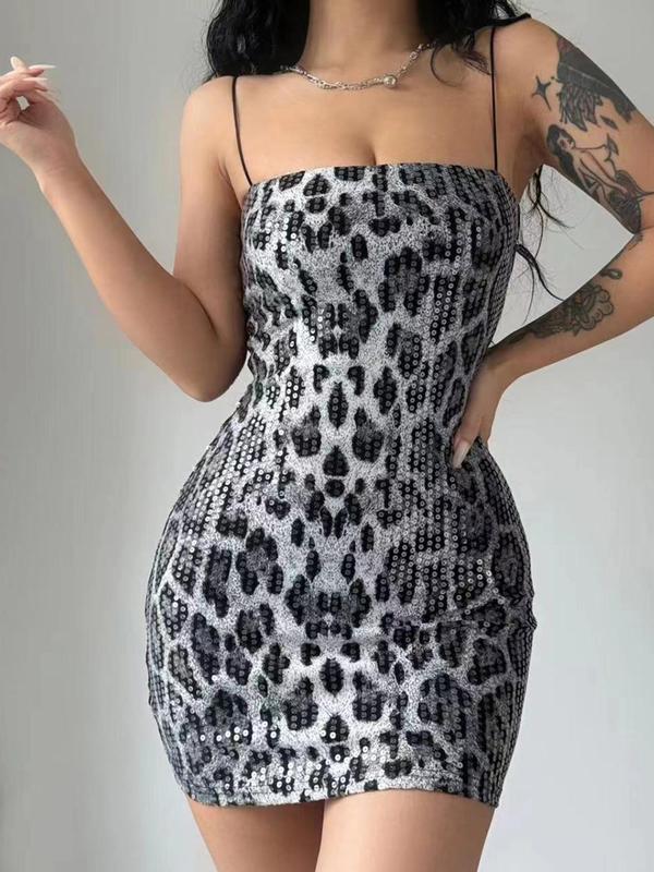Grey Leopard Sequin Mini Dress