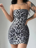 Grey Leopard Sequin Mini Dress