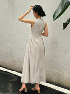 White Sleeveless Maxi Dress with Mock Neck and Cut-Out Detail