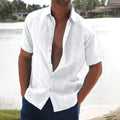 Men's Relaxed Linen Button-Up Shirt with Pointed Collar