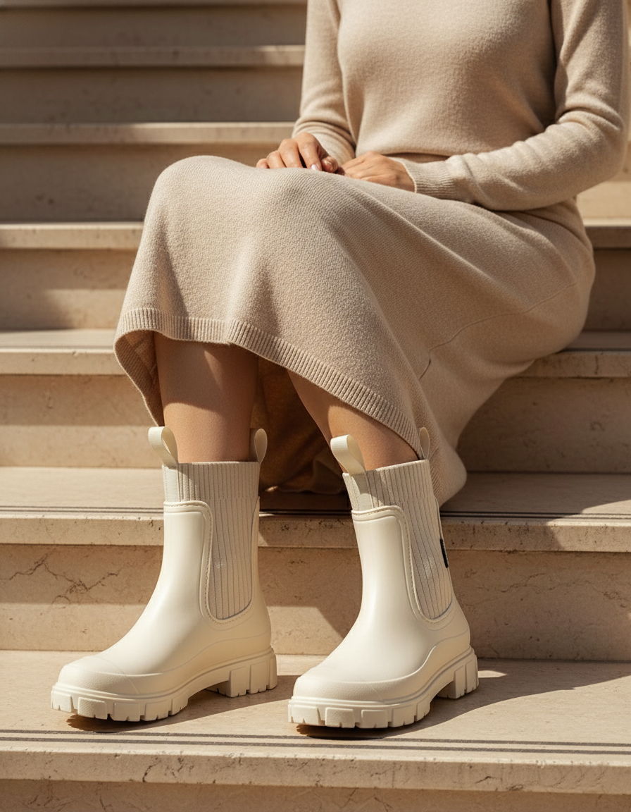 Women's Mid-Calf Water-Resistant Wellington Boots with Textured Sole