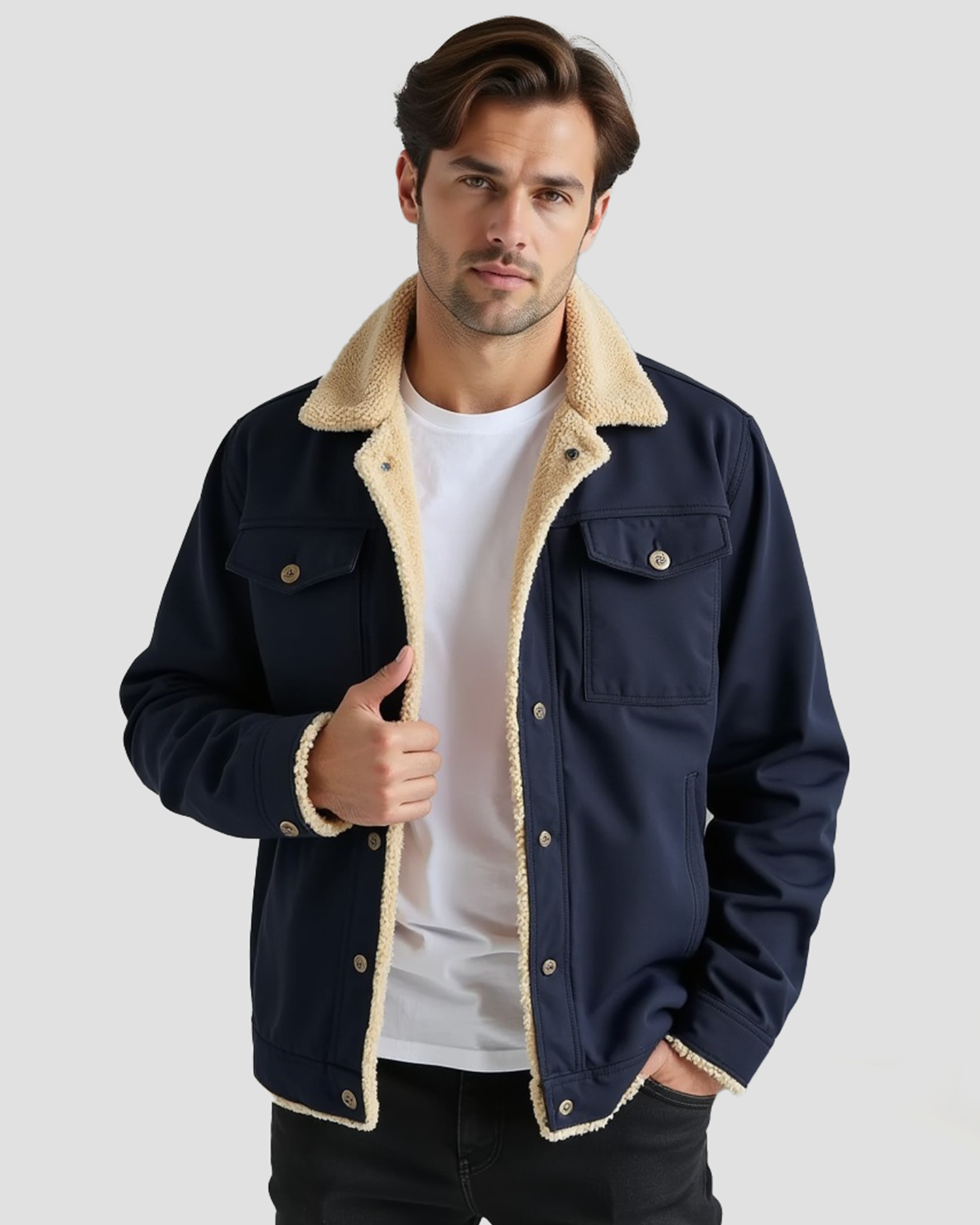 Men's Clean-Cut Winter Jacket with Practical Pockets