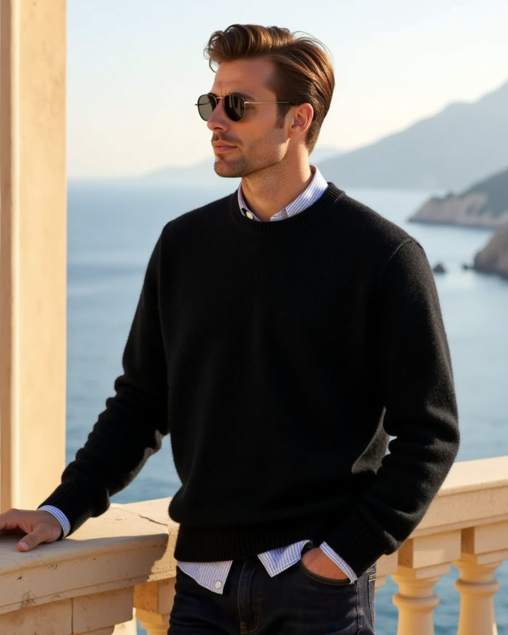 Men's Round-Neck Knit Sweater with Seasonal Fit