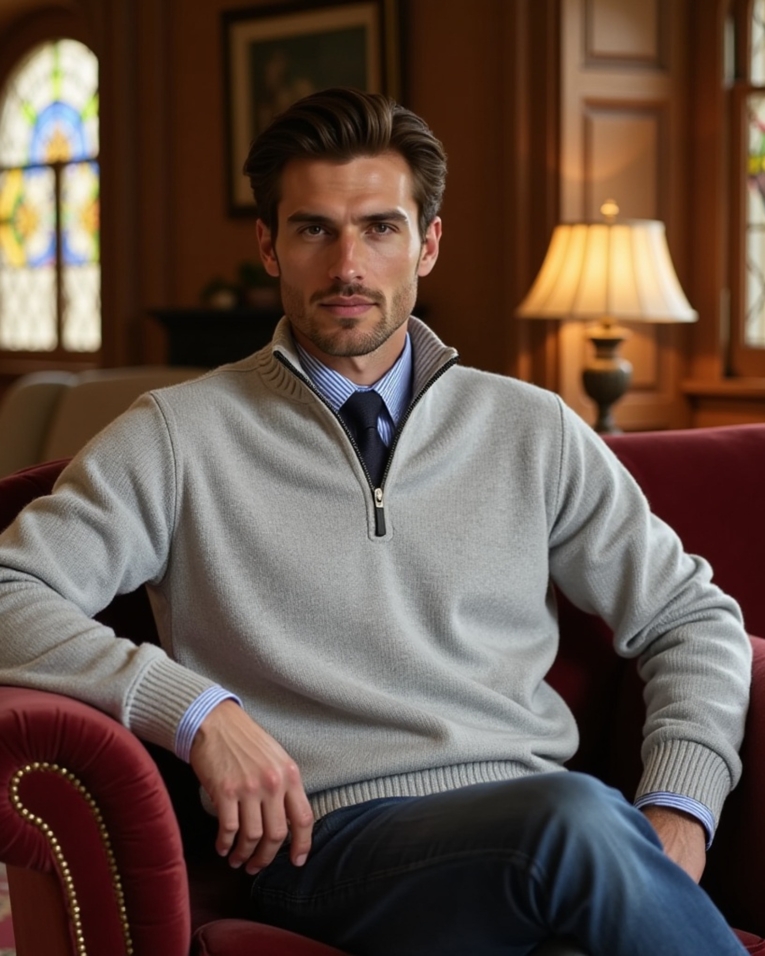 Men's Half-Zip Sweater with Modern Zipper Accent