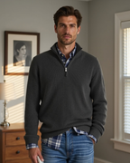 Men's Casual-Fit Sweater with Zippered Collar
