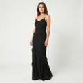 Women's A-Line Chiffon Maxi Dress with Cascading Ruffles