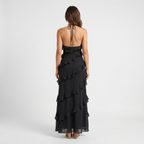 Women's A-Line Chiffon Maxi Dress with Cascading Ruffles