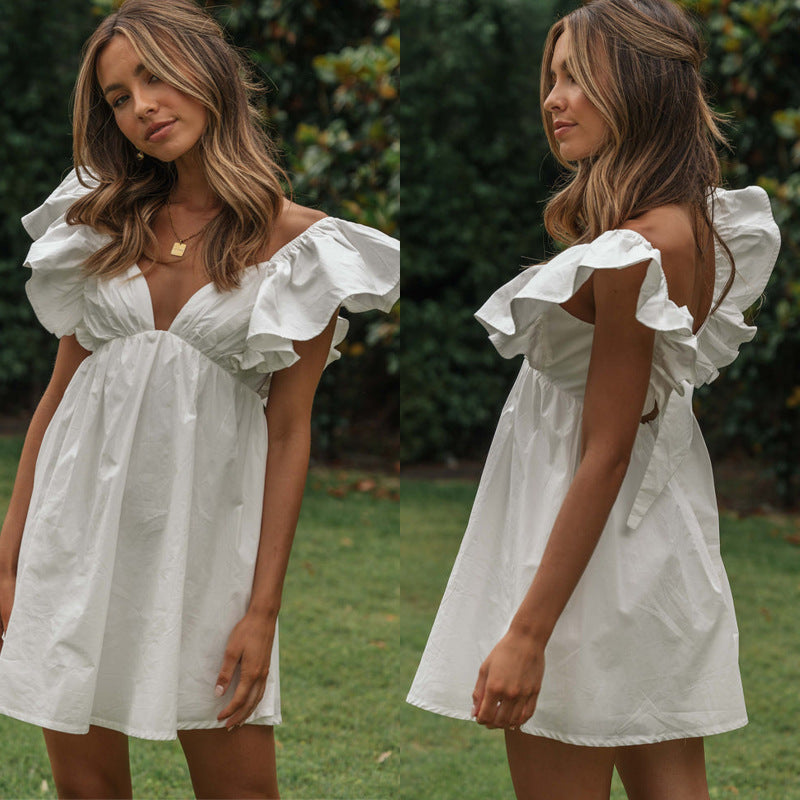 Women's A-Line Cotton Mini Dress with V-Neck