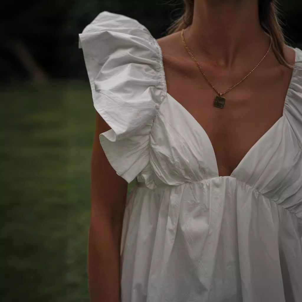 Women's A-Line Cotton Mini Dress with V-Neck
