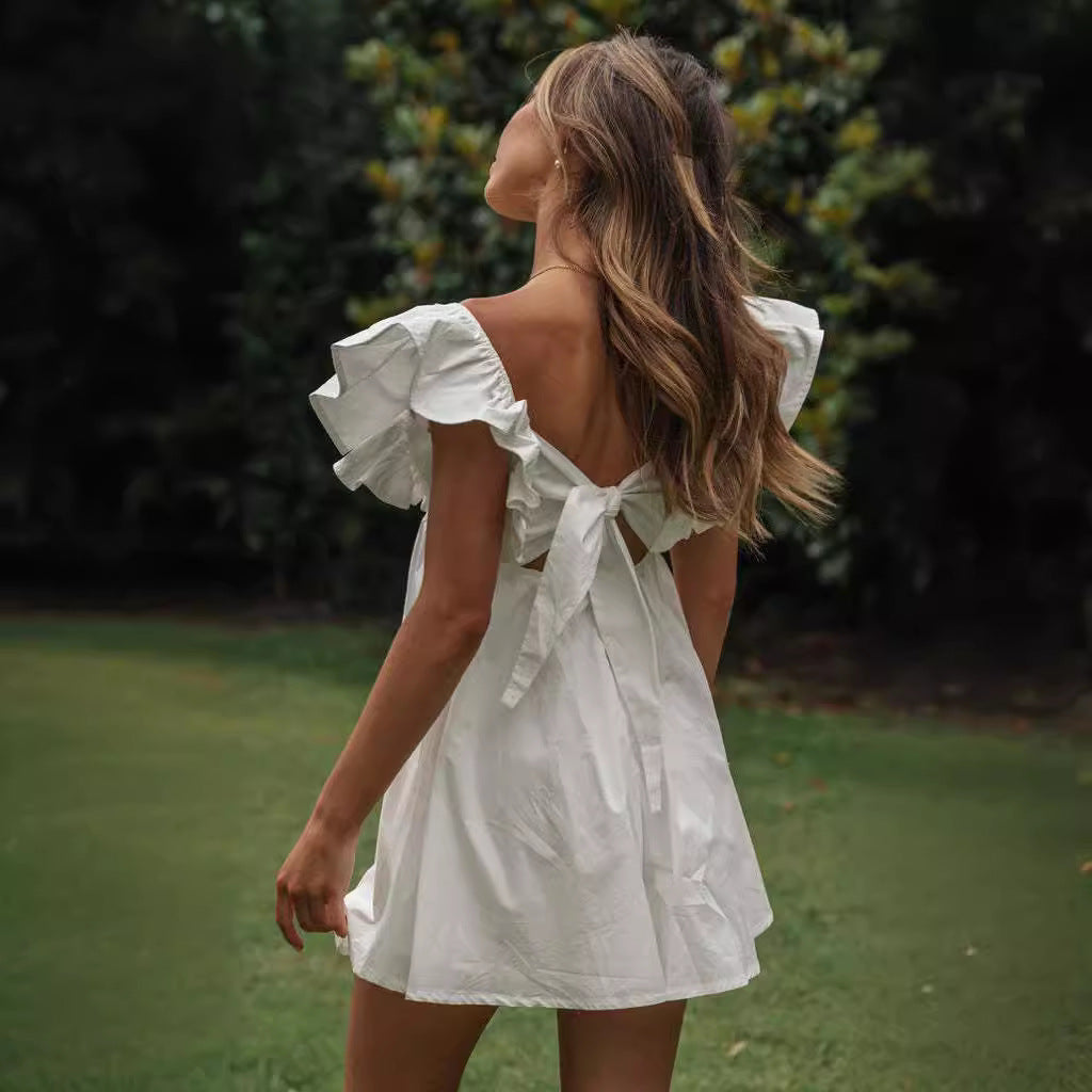 Women's A-Line Cotton Mini Dress with V-Neck