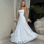 Women's A-Line Lace Maxi Dress with Square Neckline