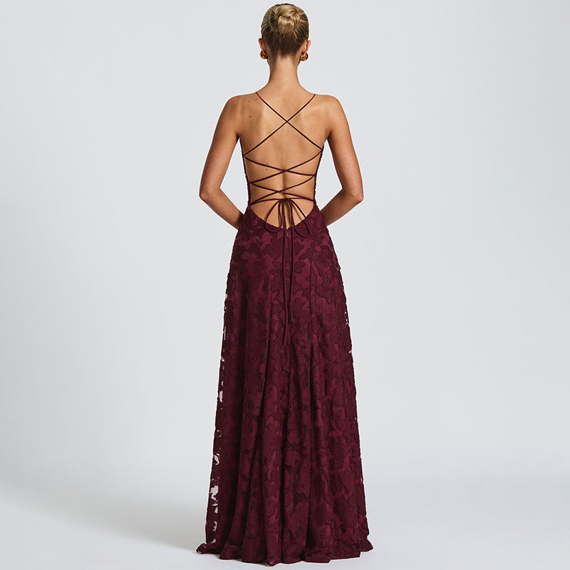 Women's A-Line Lace Maxi Dress with Square Neckline