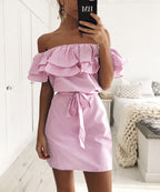 Women's Off-Shoulder A-Line Mini Dress with Ruffled Bodice