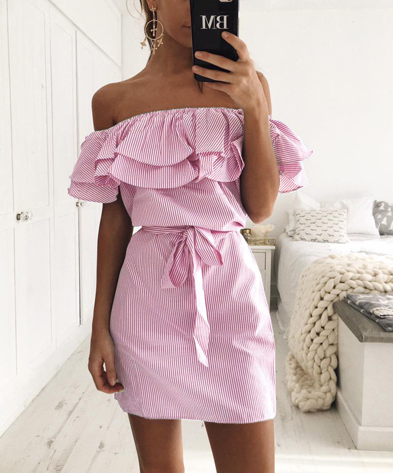 Women's Off-Shoulder A-Line Mini Dress with Ruffled Bodice