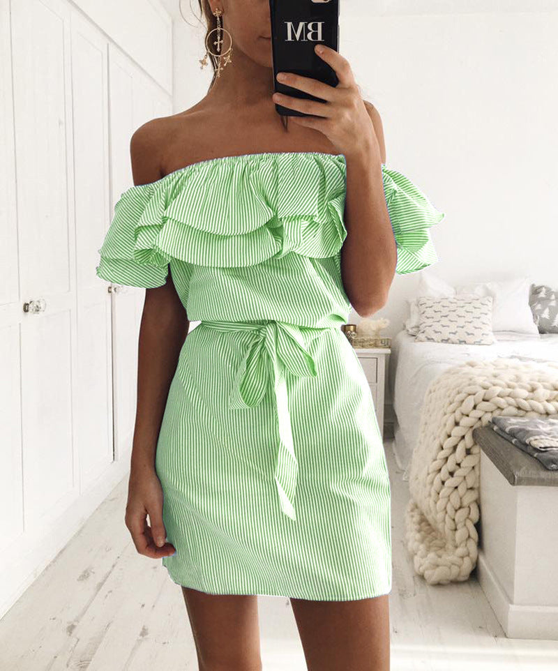 Women's Off-Shoulder A-Line Mini Dress with Ruffled Bodice