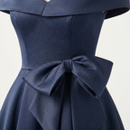 Women's Off-Shoulder Satin Maxi Dress with Bow Waist