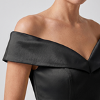 Women's Off-Shoulder Satin Maxi Dress with Bow Waist
