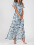 Women's A-Line Chiffon Maxi Dress with Wrap V-Neck