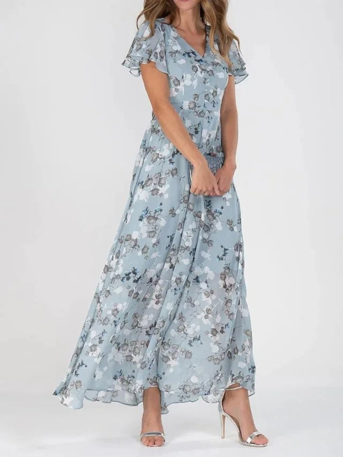 Women's A-Line Chiffon Maxi Dress with Wrap V-Neck