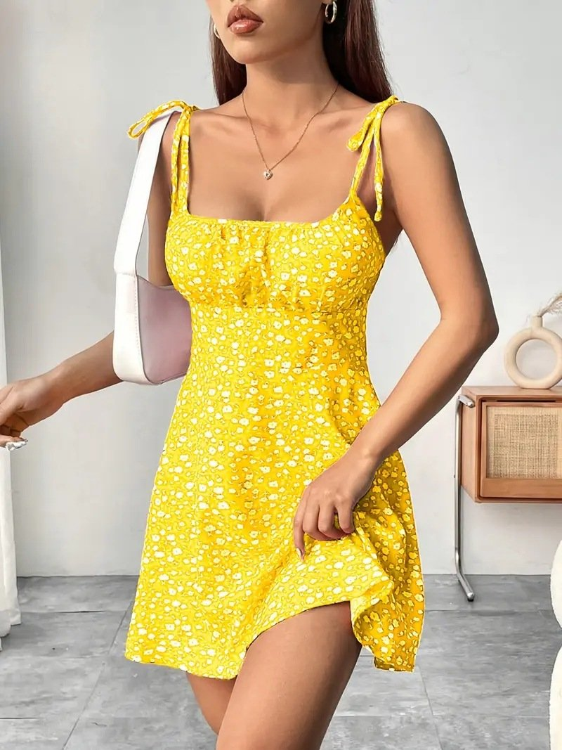 Women's A-Line Floral Mini Dress with Tie Straps