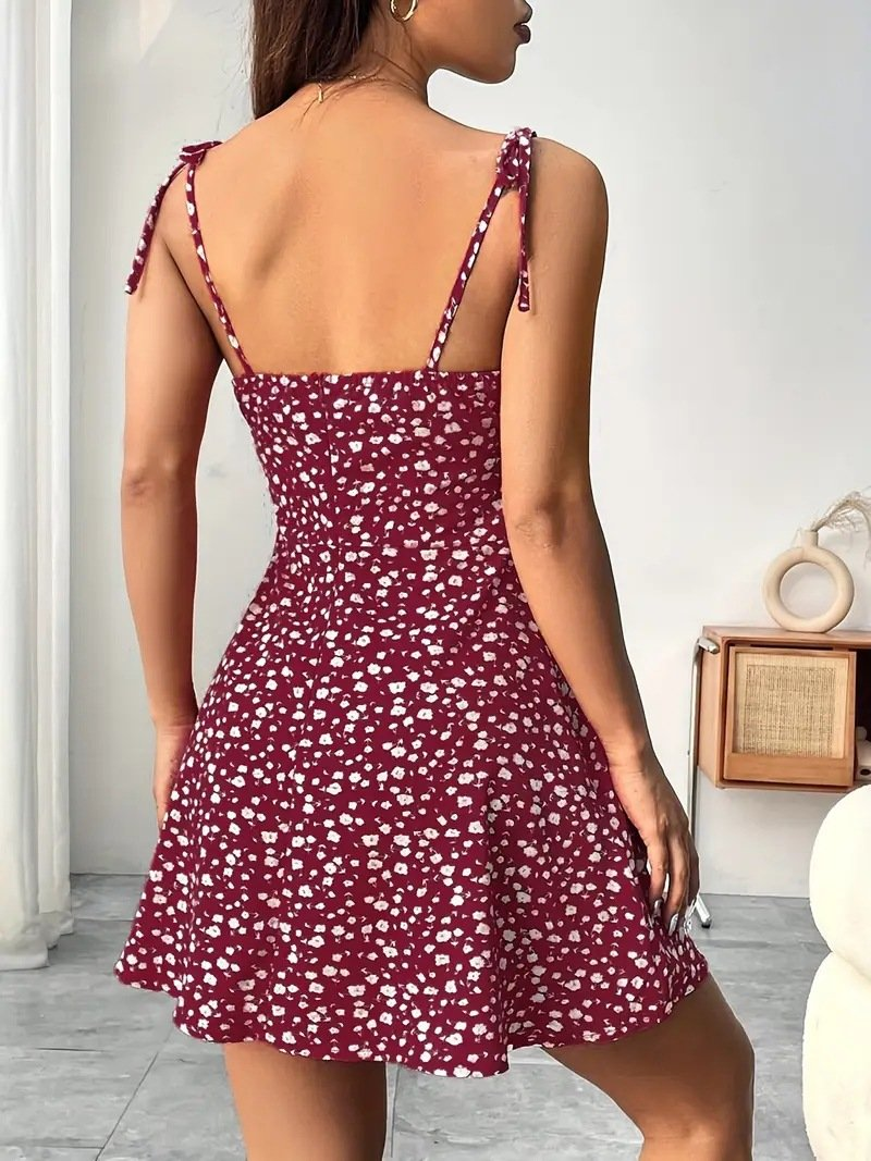 Women's A-Line Floral Mini Dress with Tie Straps