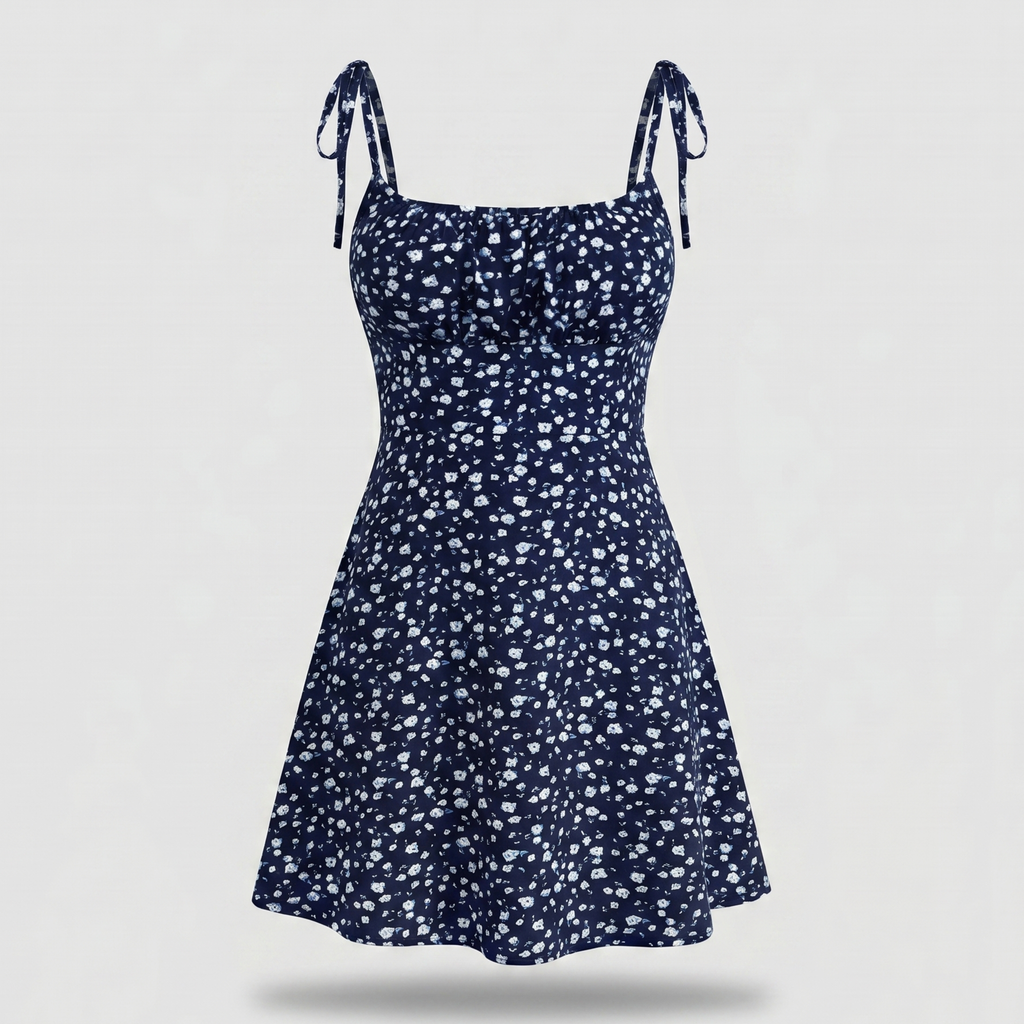Women's A-Line Floral Mini Dress with Tie Straps