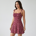 Women's A-Line Floral Mini Dress with Tie Straps
