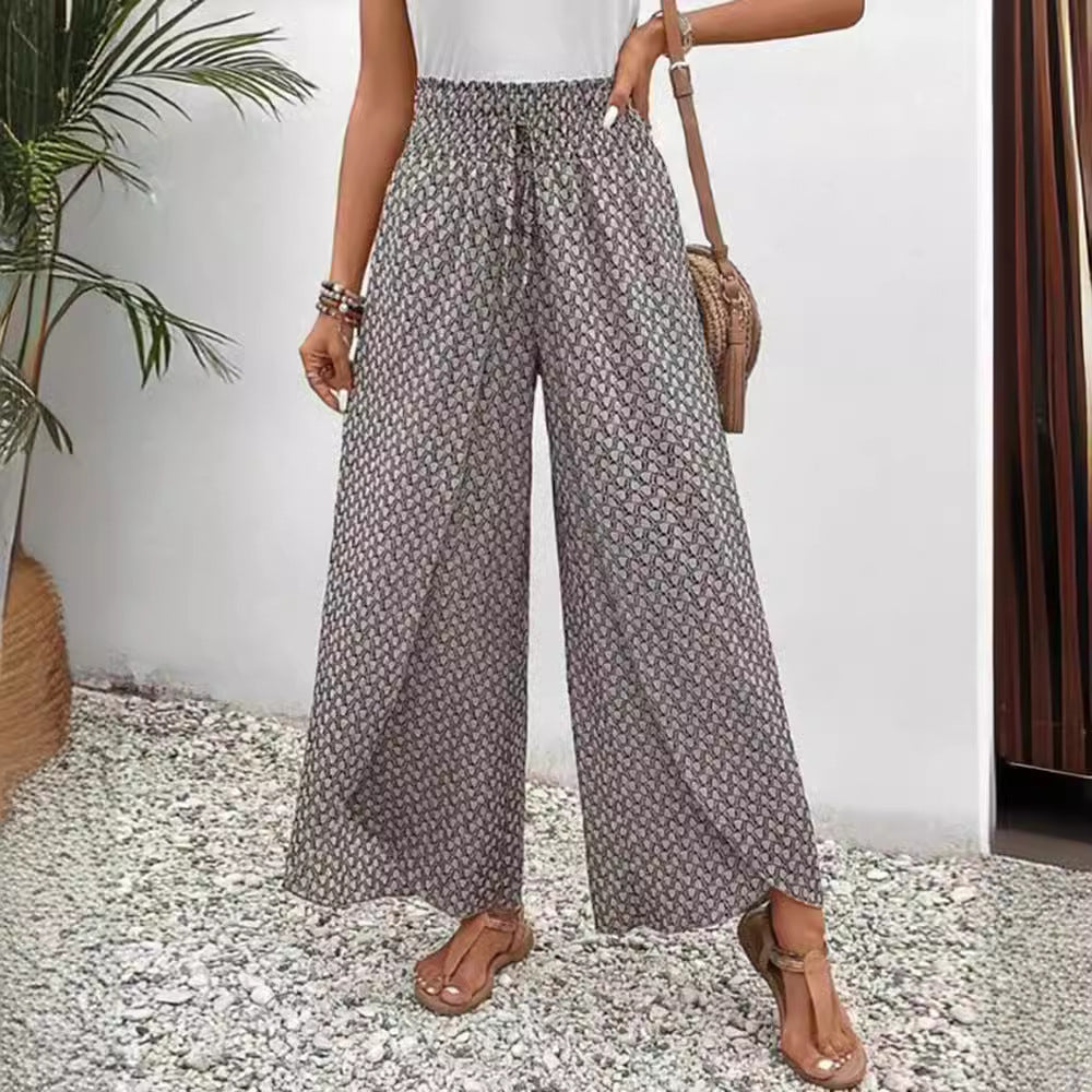 Women's High-Waisted Wide-Leg Pants with Monogram Print