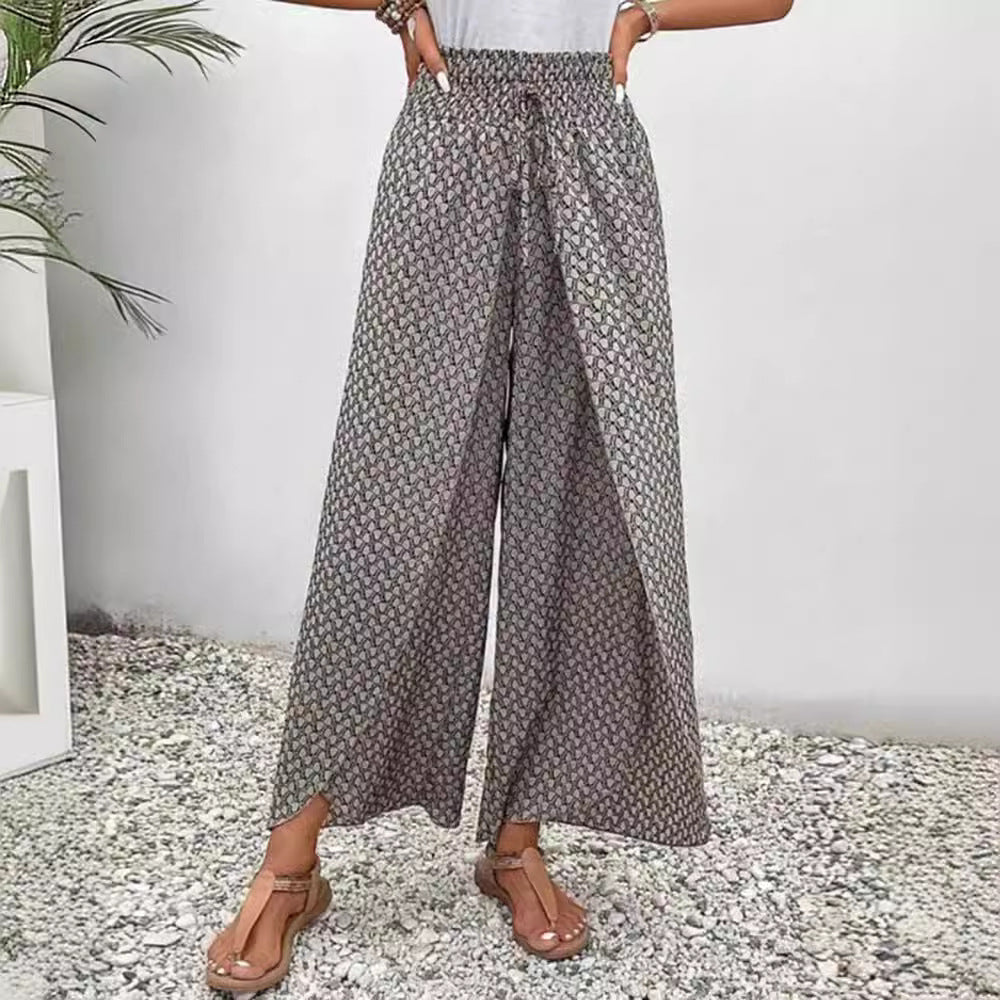 Women's High-Waisted Wide-Leg Pants with Monogram Print