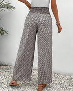 Women's High-Waisted Wide-Leg Pants with Monogram Print
