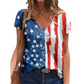 Women's American Flag V-Neck T-Shirt with Distressed Print