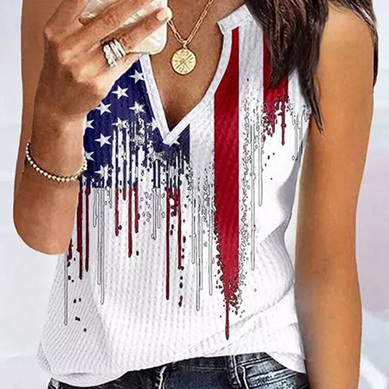 Women's American Flag Tank Top with Crew Neck