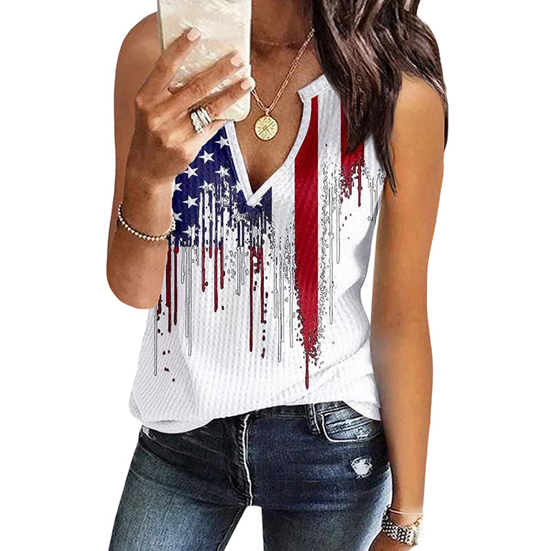 Women's American Flag Tank Top with Crew Neck