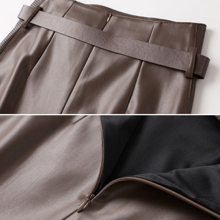 Women's High-Waist Midi Skirt with Asymmetrical Panel and Belt