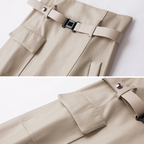 Women's High-Waist Midi Skirt with Asymmetrical Panel and Belt
