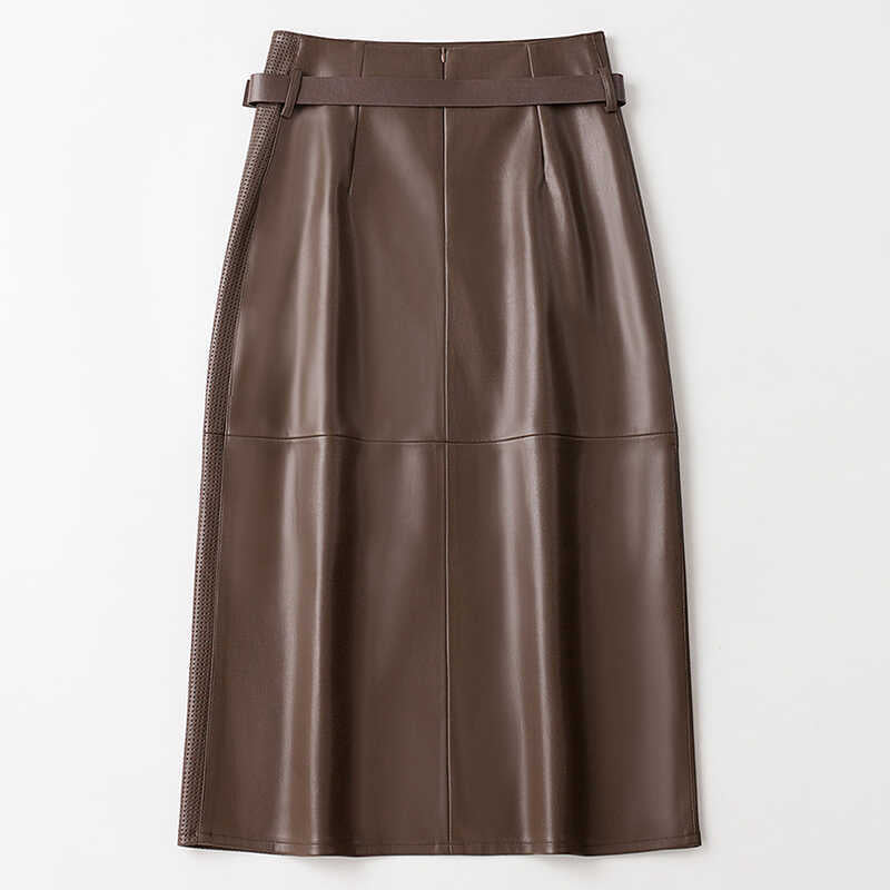 Women's High-Waist Midi Skirt with Asymmetrical Panel and Belt