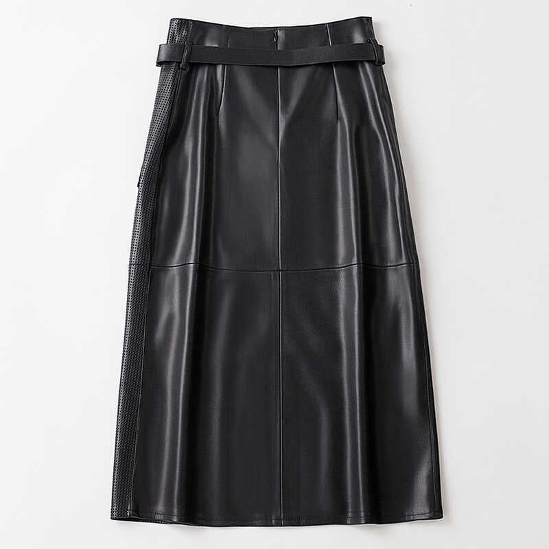 Women's High-Waist Midi Skirt with Asymmetrical Panel and Belt