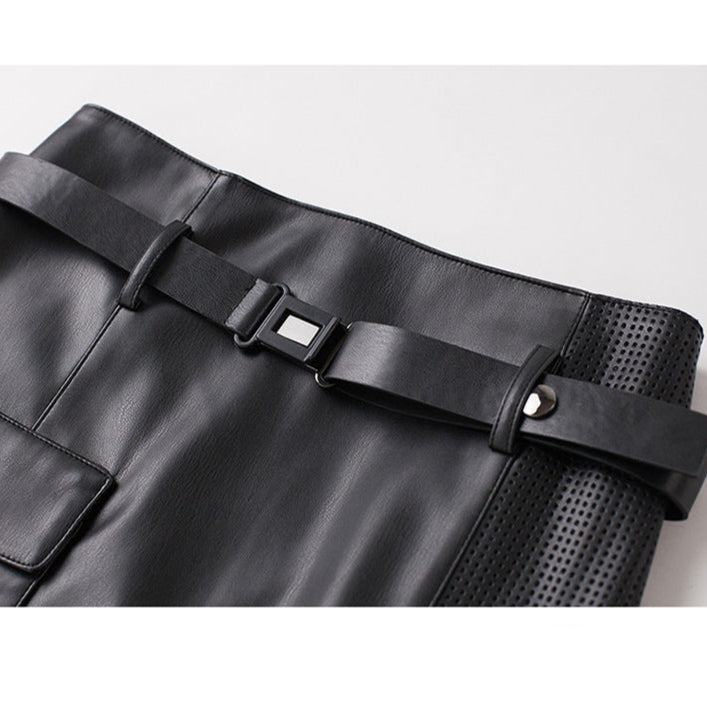 Women's High-Waist Midi Skirt with Asymmetrical Panel and Belt