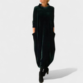 Women's Balloon Fit Velvet Midi Dress with Turtleneck
