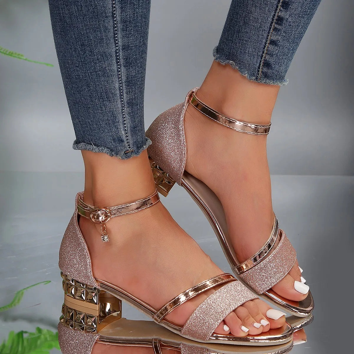 Women's Block Heel Sandals with Ankle Strap