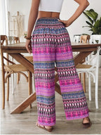 Women's Bohemian Wide-Leg Pants with Smocked Waist
