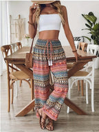 Women's Bohemian Wide-Leg Pants with Smocked Waist