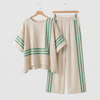 Women's Boho Linen Set with Wide-Leg Trousers