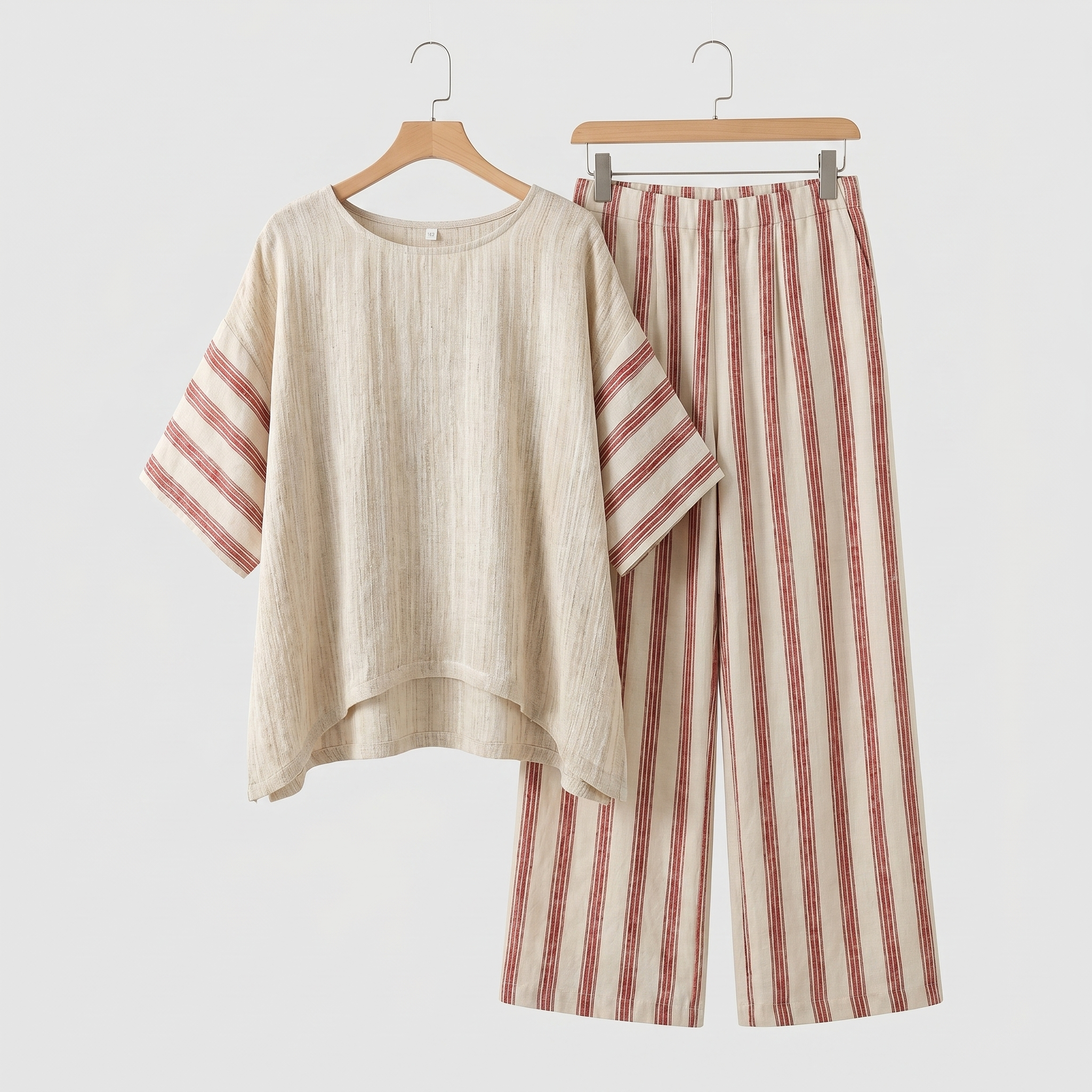 Women's Boho Linen Set with Wide-Leg Trousers