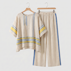 Women's Boho Linen Set with Wide-Leg Trousers